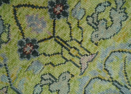 Green, Blue And Red Plant and Branches Hand Knotted Custom Made wool area rug