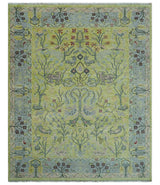 Green, Blue And Red Plant and Branches Hand Knotted Custom Made wool area rug