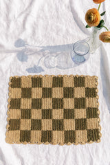 Green checked Placemat, Rectangular raffia tabletop-table top-Parc Decor