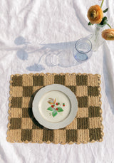 Green checked Placemat, Rectangular raffia tabletop-table top-Parc Decor