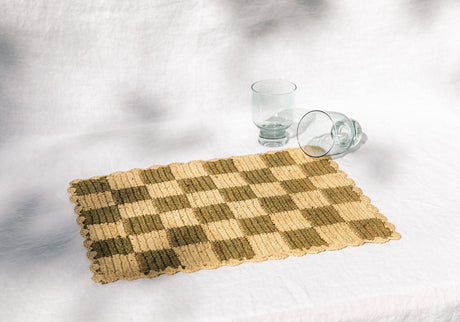 Green checked Placemat, Rectangular raffia tabletop-table top-Parc Decor