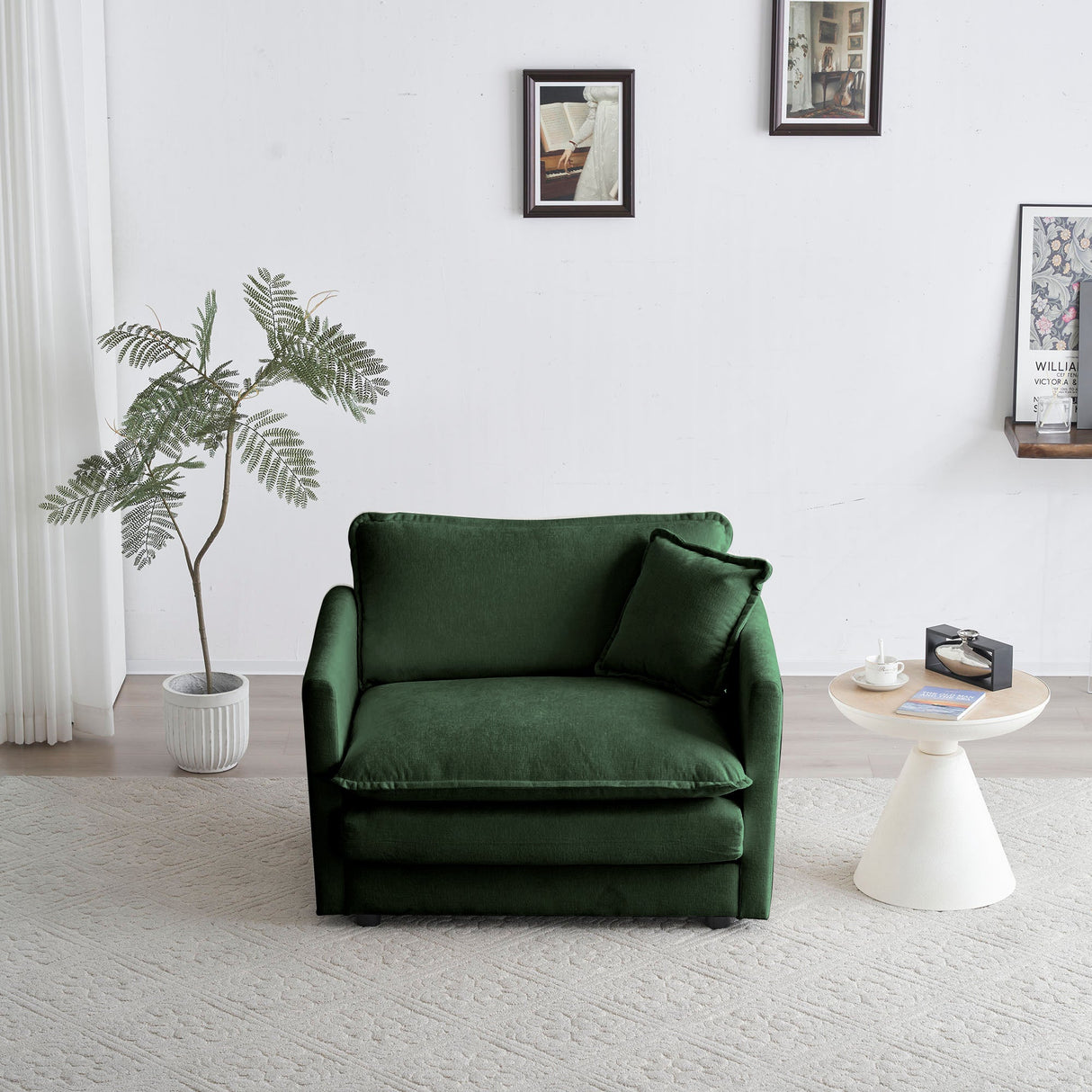 Green Cloud Pillow Top Chenille Upholstered Sofa Chair