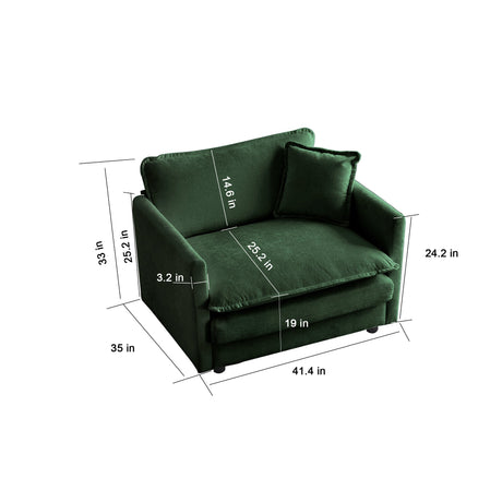 Green Cloud Pillow Top Chenille Upholstered Sofa Chair