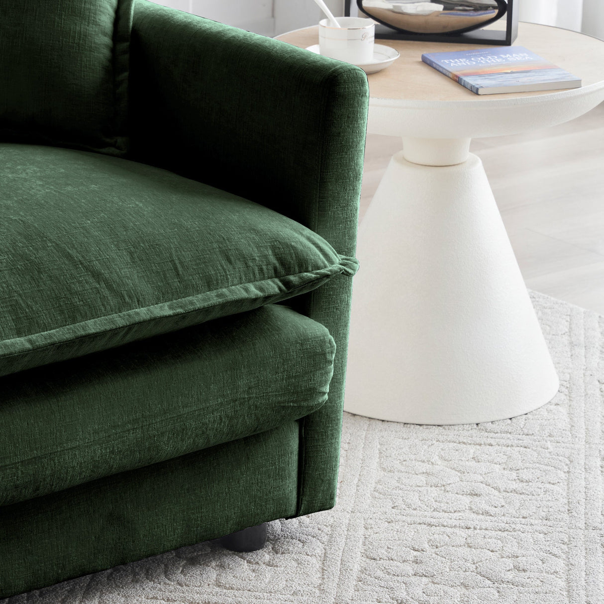 Green Cloud Pillow Top Chenille Upholstered Sofa Chair
