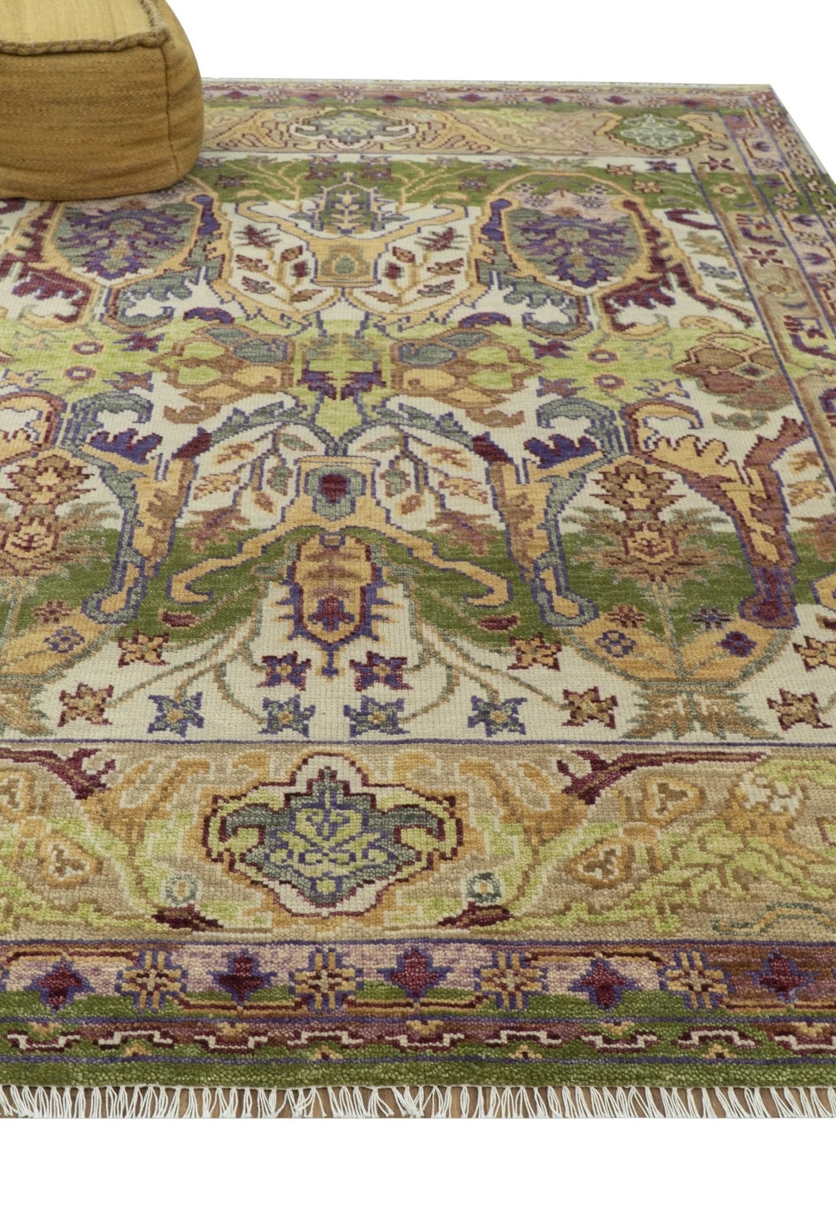 Green, Ivory And Gold Transition Hand Knotted Custom Made wool area rug