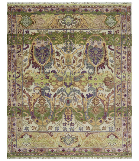 Green, Ivory And Gold Transition Hand Knotted Custom Made wool area rug