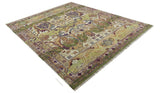Green, Ivory And Gold Transition Hand Knotted Custom Made wool area rug
