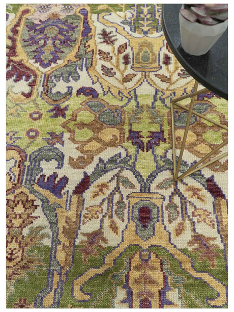 Green, Ivory And Gold Transition Hand Knotted Custom Made wool area rug