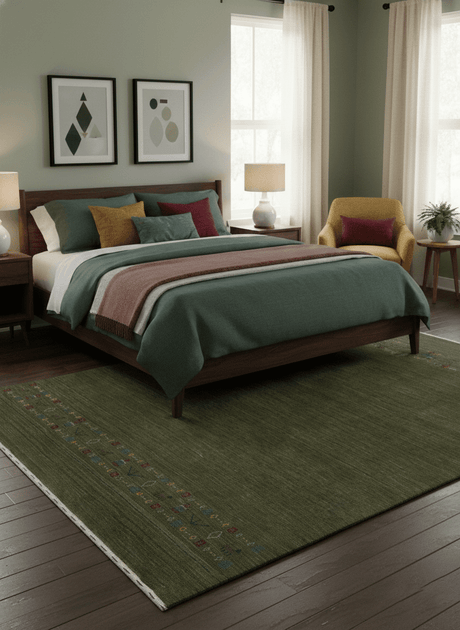 Green Modern Design Hand Loomed Wool Area Rug