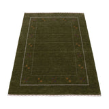 Green Modern Gabbeh Border Design Hand Loomed Wool Area Rug