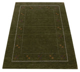 Green Modern Gabbeh Border Design Hand Loomed Wool Area Rug