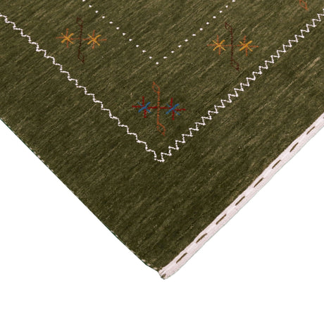 Green Modern Gabbeh Border Design Hand Loomed Wool Area Rug