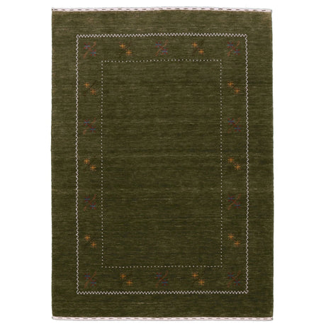 Green Modern Gabbeh Border Design Hand Loomed Wool Area Rug