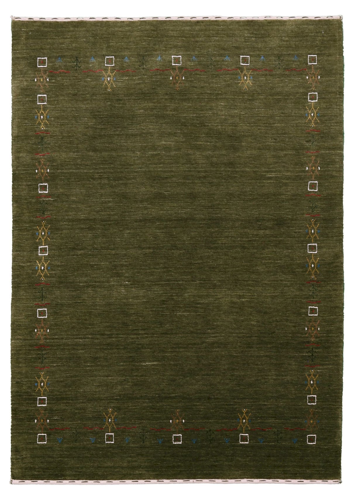 Green Tribal Border Design Hand Loomed Wool Area Rug