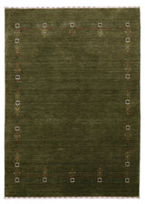 Green Tribal Border Design Hand Loomed Wool Area Rug