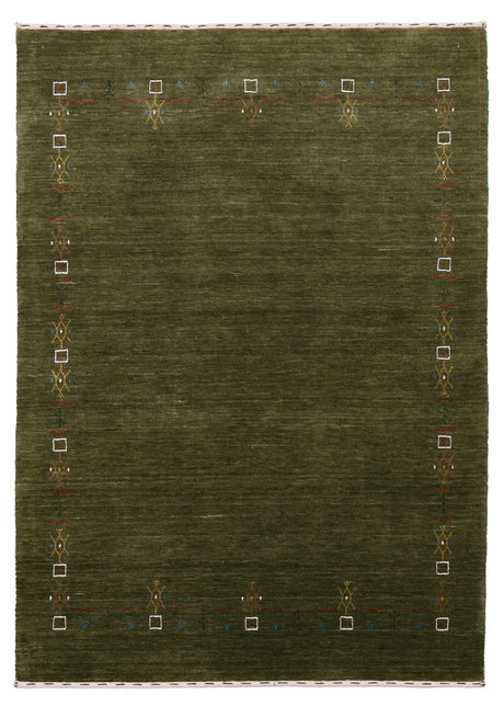 Green Tribal Border Design Hand Loomed Wool Area Rug