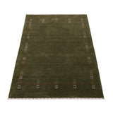 Green Tribal Border Design Hand Loomed Wool Area Rug