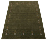 Green Tribal Border Design Hand Loomed Wool Area Rug