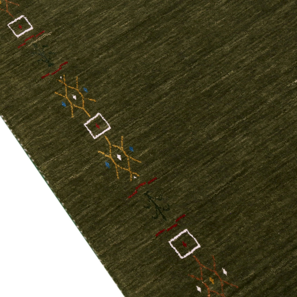 Green Tribal Border Design Hand Loomed Wool Area Rug