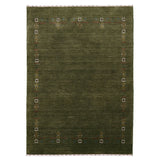Green Tribal Border Design Hand Loomed Wool Area Rug