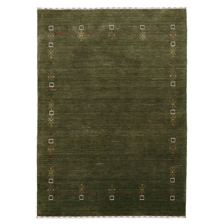 Green Tribal Border Design Hand Loomed Wool Area Rug