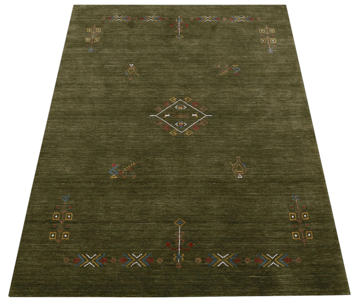 Green Tribal Center Medallion Hand Loomed Wool Area Rug