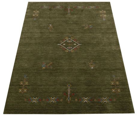 Green Tribal Center Medallion Hand Loomed Wool Area Rug