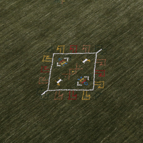 Green Tribal Center Medallion Hand Loomed Wool Area Rug