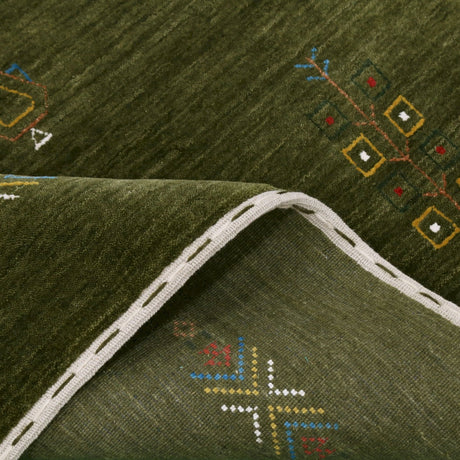 Green Tribal Center Medallion Hand Loomed Wool Area Rug