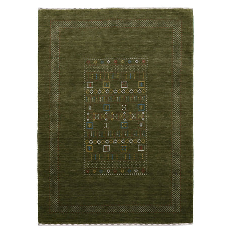 Green Tribal Center Pattern Hand Loomed Wool Area Rug