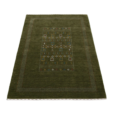 Green Tribal Center Pattern Hand Loomed Wool Area Rug
