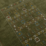 Green Tribal Center Pattern Hand Loomed Wool Area Rug