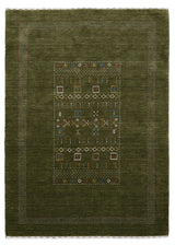 Green Tribal Center Pattern Hand Loomed Wool Area Rug