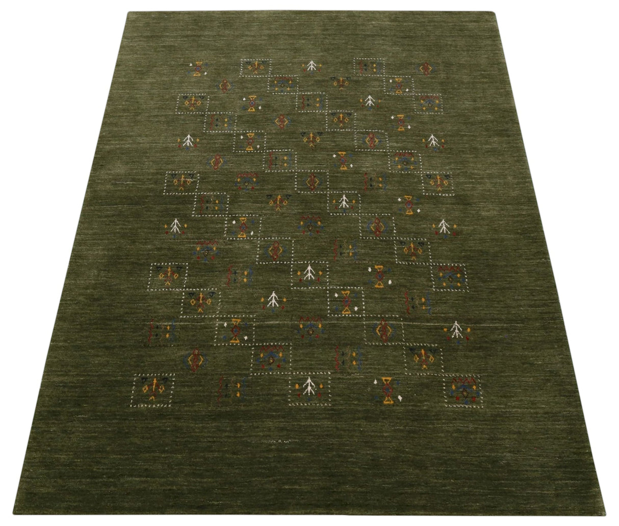 Green Tribal Design Hand Loomed Wool Area Rug