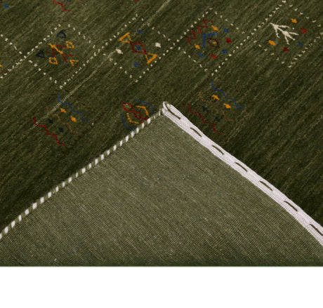 Green Tribal Design Hand Loomed Wool Area Rug