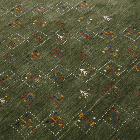 Green Tribal Design Hand Loomed Wool Area Rug
