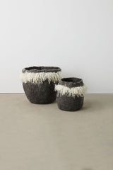 Grey Fringed Skirt Wool & Mohair Basket-Baskets & Vessels-Parc Decor