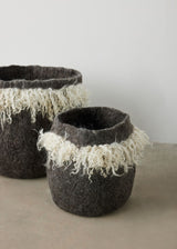 Grey Fringed Skirt Wool & Mohair Basket-Baskets & Vessels-Parc Decor