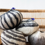 Grey Karakul Striped Decorative Wool Ukhamba Bowl-Baskets & Vessels-Parc Decor