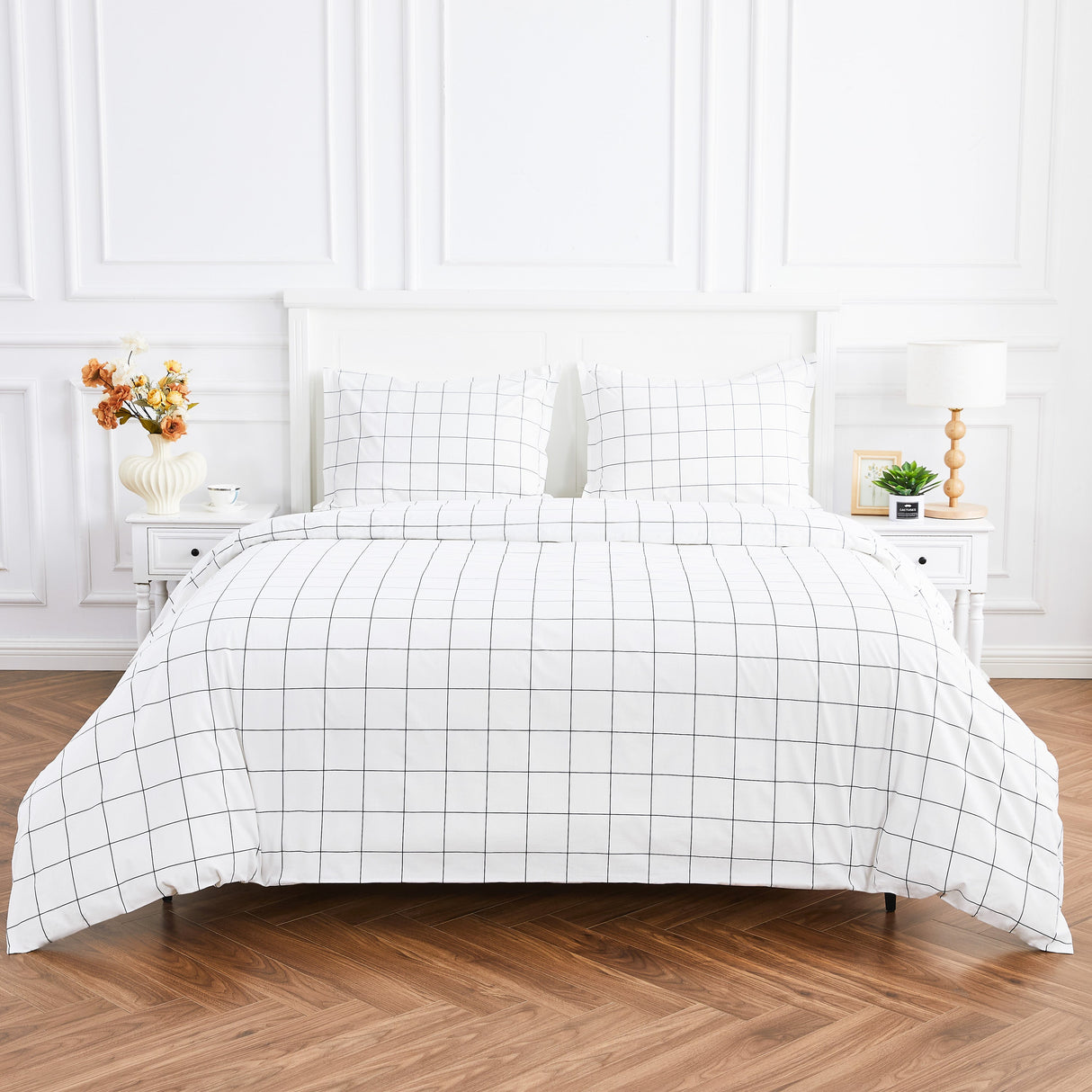 Grid Printed Cotton Percale Duvet Set-Duvets-Parc Decor