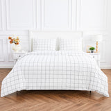 Grid Printed Cotton Percale Duvet Set-Duvets-Parc Decor