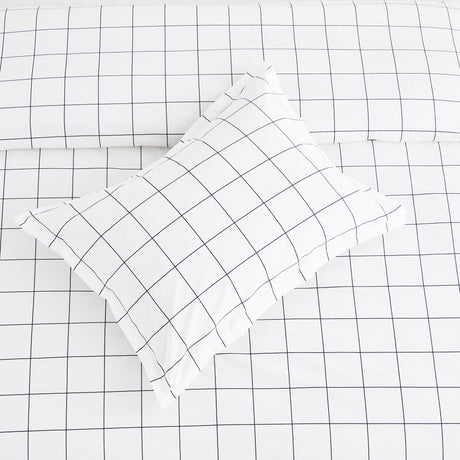 Grid Printed Cotton Percale Duvet Set-Duvets-Parc Decor