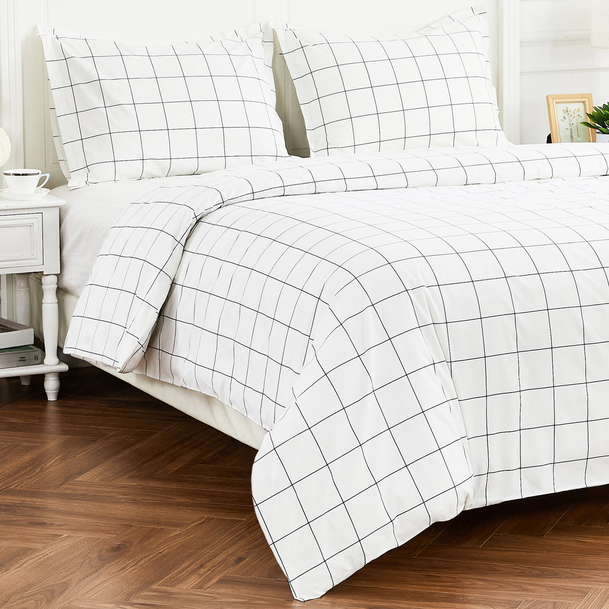Grid Printed Cotton Percale Duvet Set-Duvets-Parc Decor