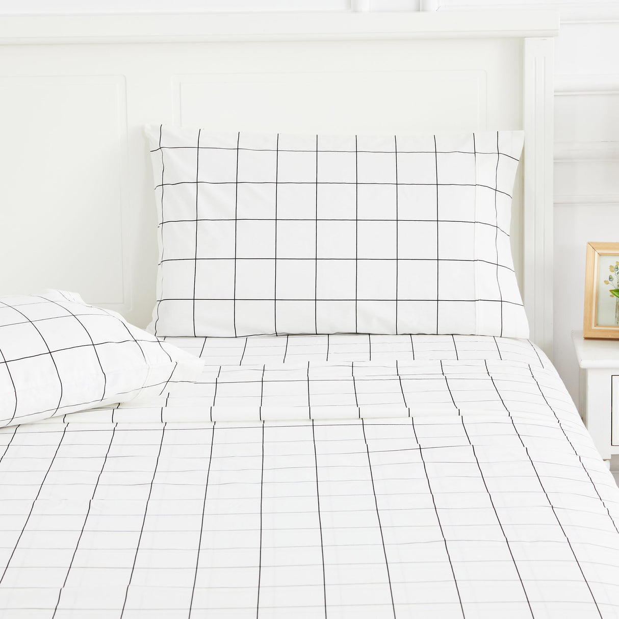 Grid Printed Cotton Percale Pillowcases-Pillow Case-Parc Decor