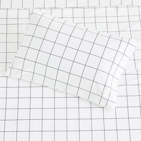 Grid Printed Cotton Percale Sheet Set