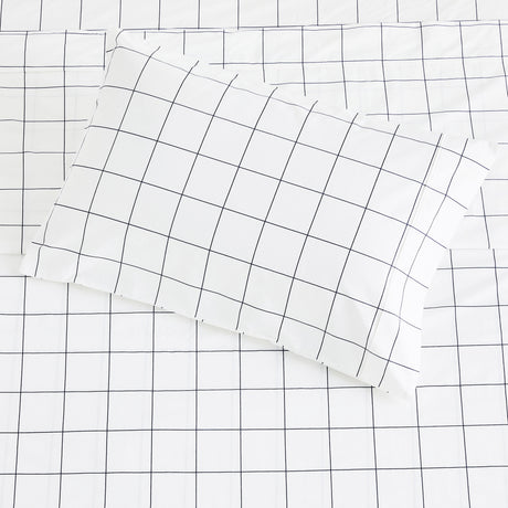 Grid Printed Cotton Percale Sheet Set-Bed Sheets-Parc Decor