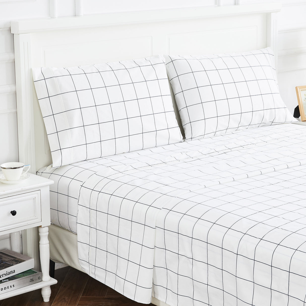Grid Printed Cotton Percale Sheet Set-Bed Sheets-Parc Decor