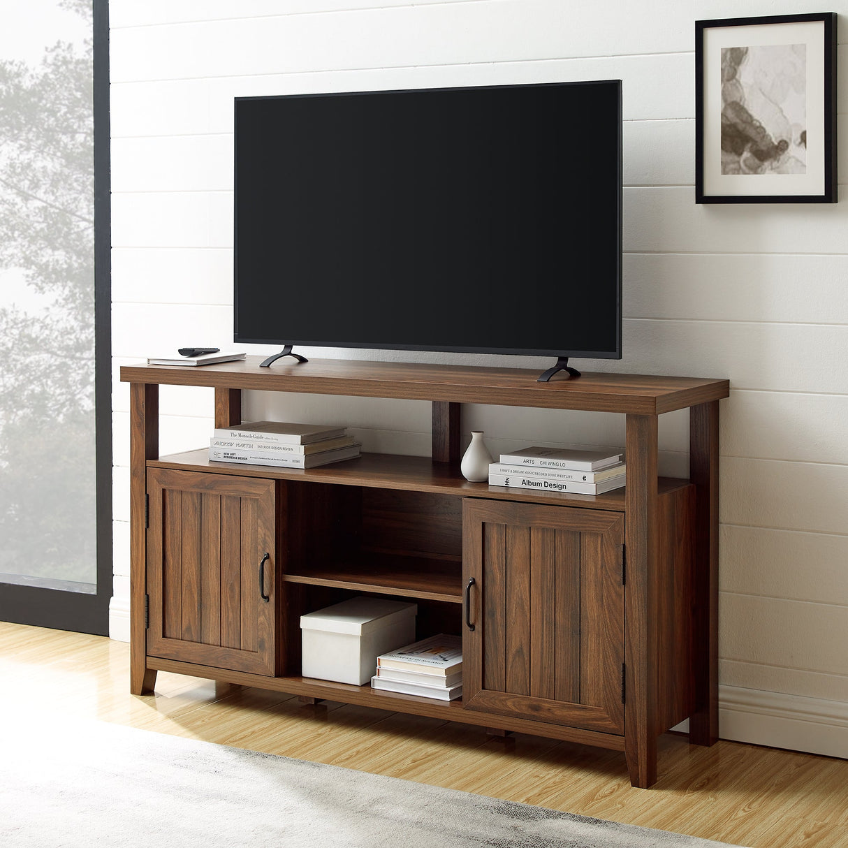 Grooved Door 58" Highboy TV Stand-Entertainment-Parc Decor