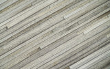 Hairon Leather Stripe Design Handmade Gray and Silver Area Rug, Hand Stitched Genuine Leather Rug