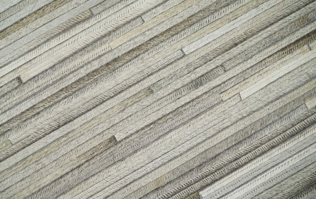 Hairon Leather Stripe Design Handmade Gray and Silver Area Rug, Hand Stitched Genuine Leather Rug